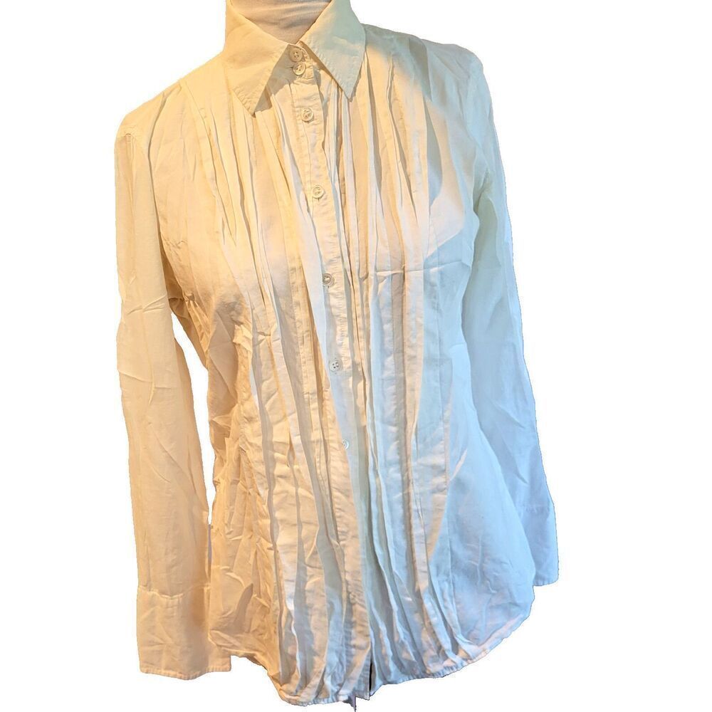 J. Crew 100% Cotton Small Slim Fit Ivory Blouse Pleated Front Button Up